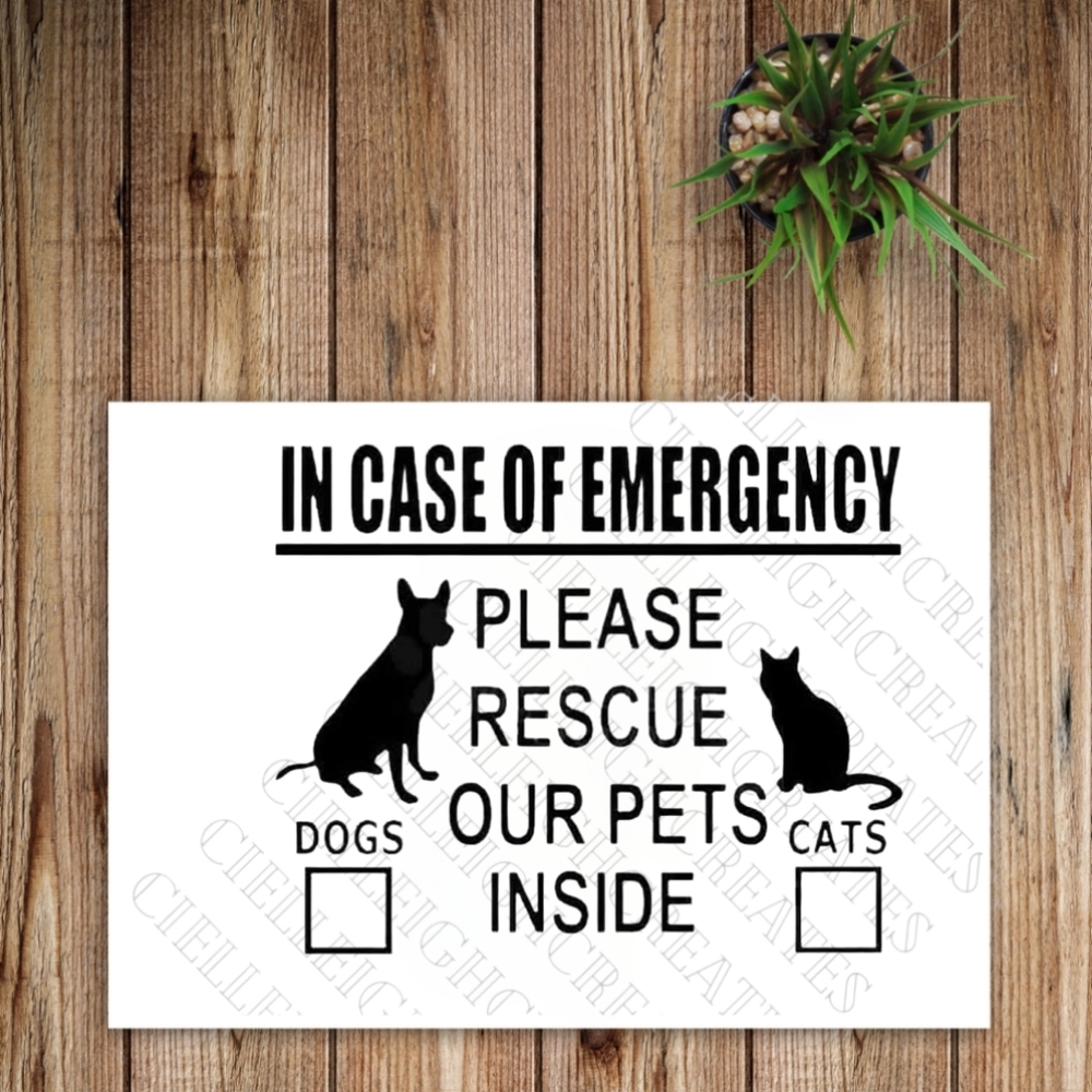 *2 for $20* In Case Of Emergency Please Rescue Pet Vinyl Decal Sticker Handcraft